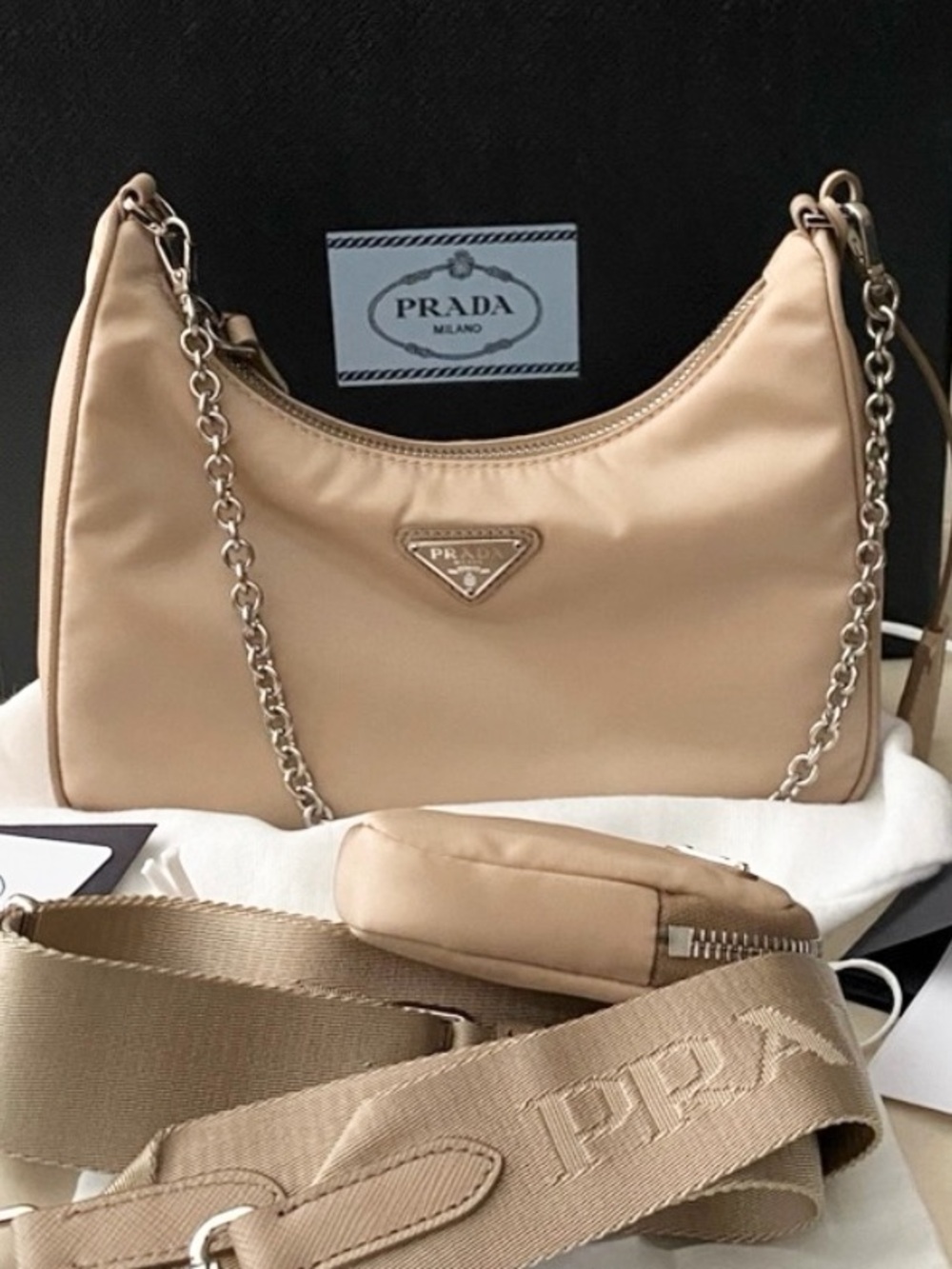 PRADA🌟 RE-EDITION 2005 Nylon Beige Crossbody/Chain 3 way Bag! offers welcome